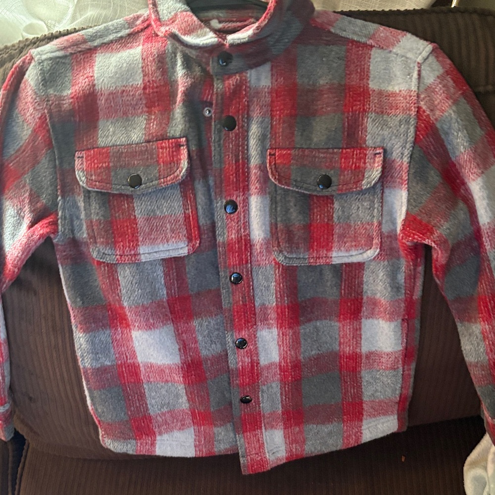 Falls Creek Kids Red and Gray Checkered Button Down Shirt
